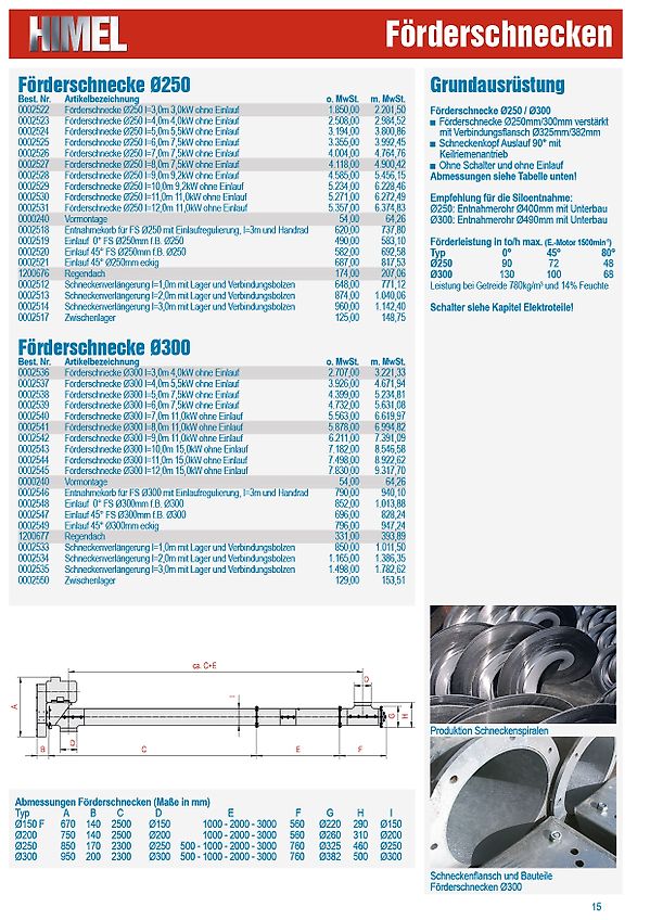 Himel Förderschnecke Ø102mm l=3,5m komplett
